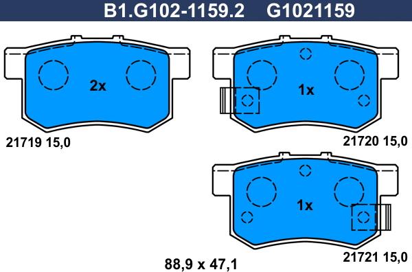 Galfer B1.G102-1159.2 - Колодки тормозные HONDA ACCORD/CIVIC 90- задн. autosila-amz.com