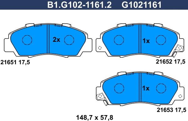 Galfer B1.G102-1161.2 - Тормозные колодки, дисковые, комплект autosila-amz.com