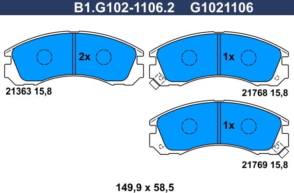 Galfer B1.G102-1106.2 - Тормозные колодки, дисковые, комплект autosila-amz.com