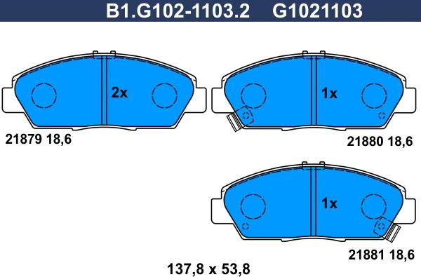 Galfer B1.G102-1103.2 - Тормозные колодки, дисковые, комплект autosila-amz.com