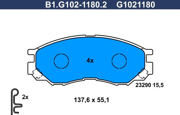 Galfer B1.G102-1180.2 - Тормозные колодки, дисковые, комплект autosila-amz.com