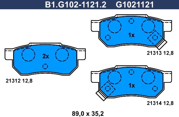 Galfer B1.G102-1121.2 - Тормозные колодки, дисковые, комплект autosila-amz.com