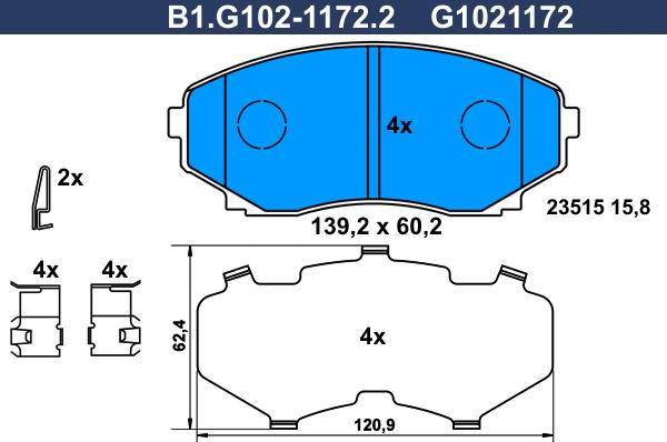 Galfer B1.G102-1172.2 - Тормозные колодки, дисковые, комплект autosila-amz.com