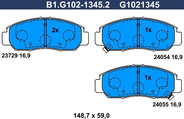 Galfer B1.G102-1345.2 - Тормозные колодки, дисковые, комплект autosila-amz.com