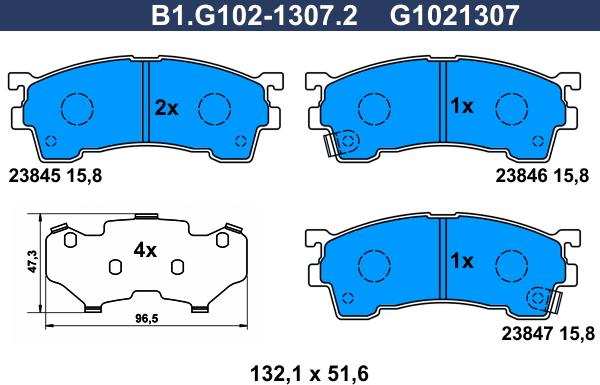 Galfer B1.G102-1307.2 - Тормозные колодки, дисковые, комплект autosila-amz.com