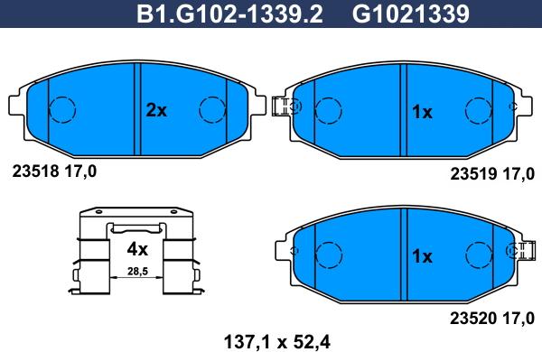 Galfer B1.G102-1339.2 - Тормозные колодки, дисковые, комплект autosila-amz.com