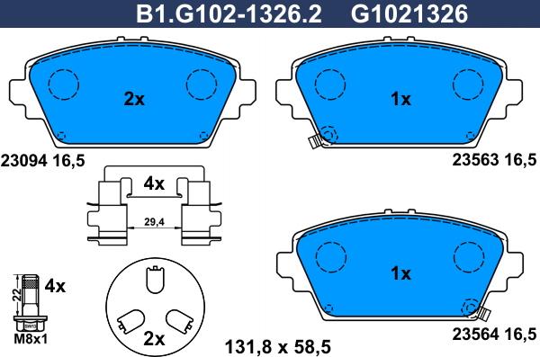 Galfer B1.G102-1326.2 - Тормозные колодки, дисковые, комплект autosila-amz.com