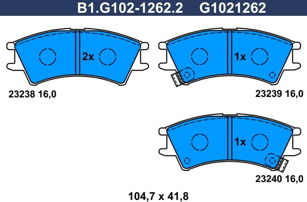 Galfer B1.G102-1262.2 - Тормозные колодки, дисковые, комплект autosila-amz.com