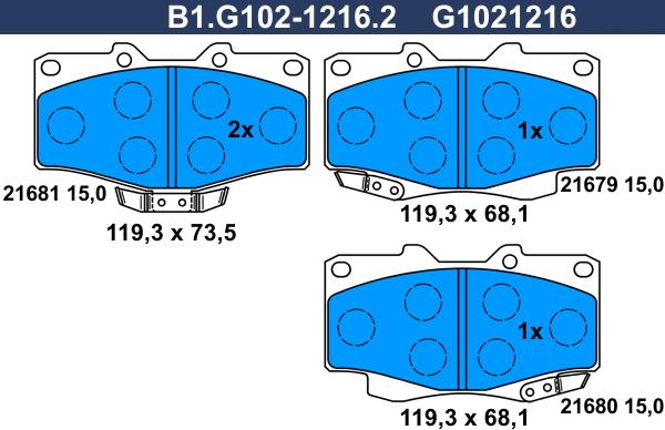 Galfer B1.G102-1216.2 - Тормозные колодки, дисковые, комплект autosila-amz.com