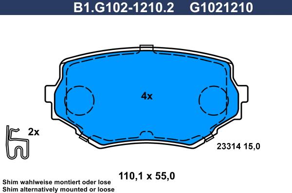 Galfer B1.G102-1210.2 - Тормозные колодки, дисковые, комплект autosila-amz.com