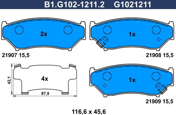 Galfer B1.G102-1211.2 - Тормозные колодки, дисковые, комплект autosila-amz.com