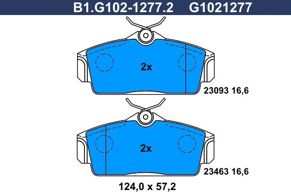 Galfer B1.G102-1277.2 - Тормозные колодки, дисковые, комплект autosila-amz.com