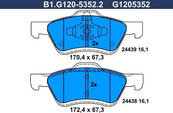 Galfer B1.G120-5352.2 - Тормозные колодки, дисковые, комплект autosila-amz.com