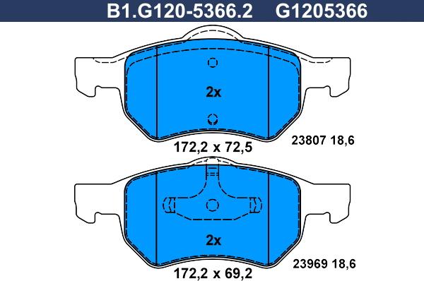 Galfer B1.G120-5366.2 - Тормозные колодки, дисковые, комплект autosila-amz.com