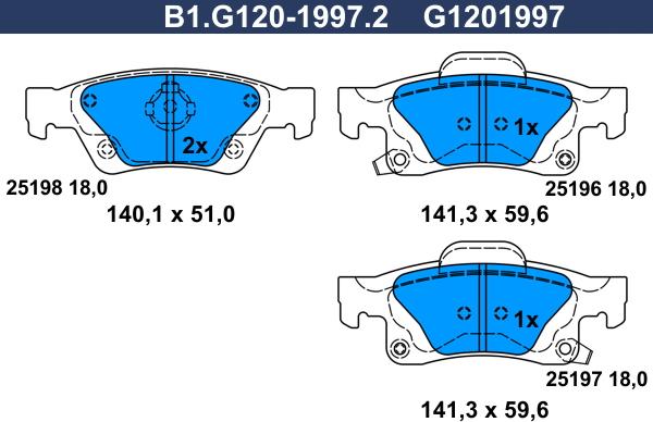 Galfer B1.G120-1997.2 - Тормозные колодки, дисковые, комплект autosila-amz.com