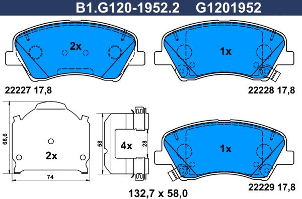Galfer B1.G120-1952.2 - Тормозные колодки, дисковые, комплект autosila-amz.com