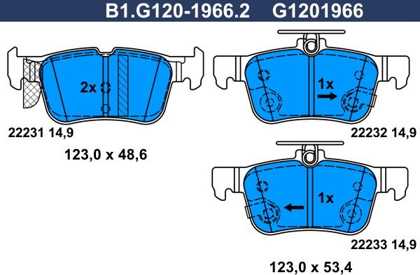 Galfer B1.G120-1966.2 - Тормозные колодки, дисковые, комплект autosila-amz.com