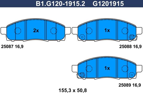 Galfer B1.G120-1915.2 - Тормозные колодки, дисковые, комплект autosila-amz.com