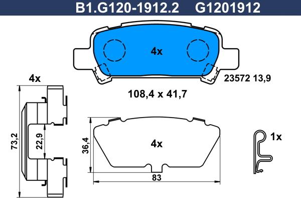 Galfer B1.G120-1912.2 - Тормозные колодки, дисковые, комплект autosila-amz.com