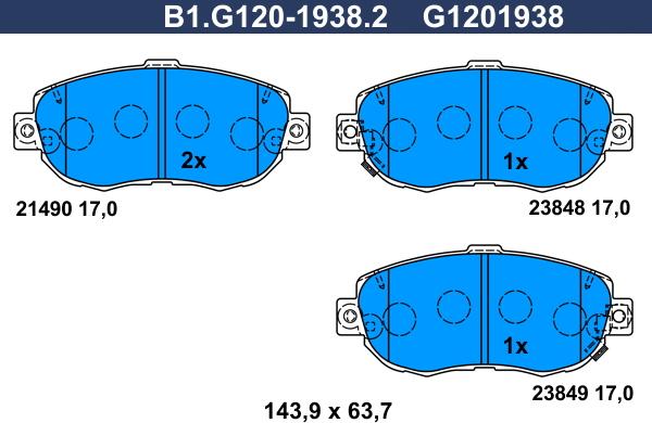 Galfer B1.G120-1938.2 - Тормозные колодки, дисковые, комплект autosila-amz.com