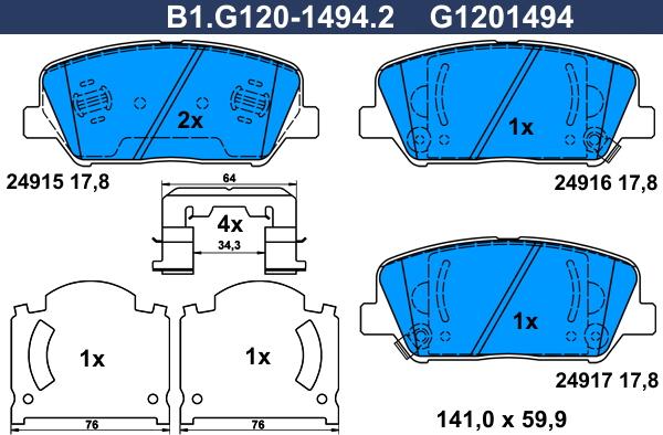 Galfer B1.G120-1494.2 - Тормозные колодки, дисковые, комплект autosila-amz.com