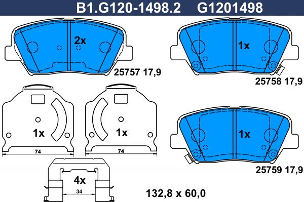 Galfer B1.G120-1498.2 - Тормозные колодки, дисковые, комплект autosila-amz.com