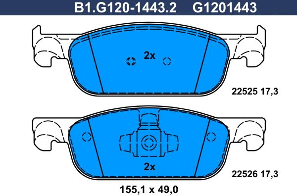 Galfer B1.G120-1443.2 - Тормозные колодки, дисковые, комплект autosila-amz.com