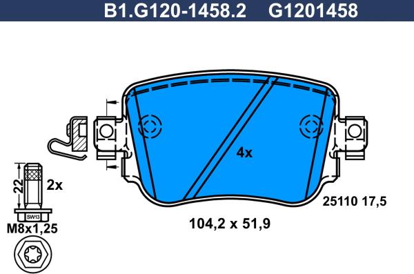 Galfer B1.G120-1458.2 - Тормозные колодки, дисковые, комплект autosila-amz.com