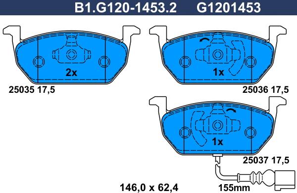 Galfer B1.G120-1453.2 - Тормозные колодки, дисковые, комплект autosila-amz.com