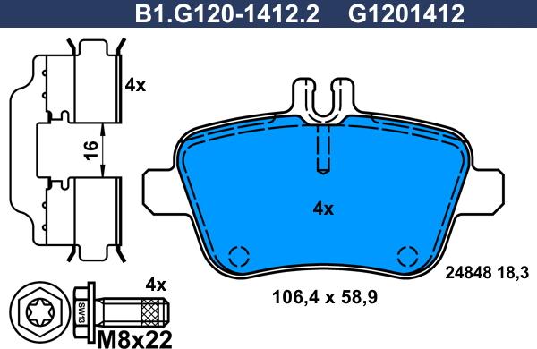 Galfer B1.G120-1412.2 - Тормозные колодки, дисковые, комплект autosila-amz.com