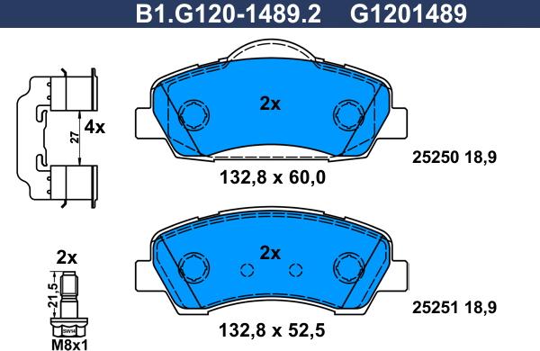 Galfer B1.G120-1489.2 - Тормозные колодки, дисковые, комплект autosila-amz.com