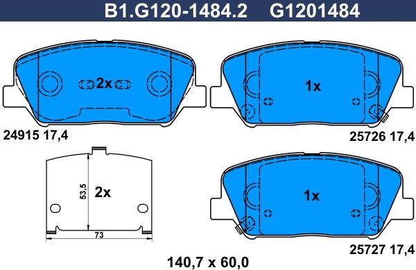 Galfer B1.G120-1484.2 - Тормозные колодки, дисковые, комплект autosila-amz.com