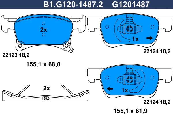 Galfer B1.G120-1487.2 - Тормозные колодки, дисковые, комплект autosila-amz.com
