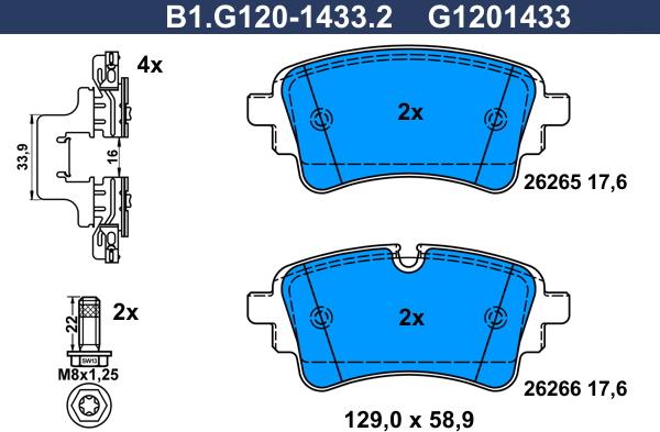 Galfer B1.G120-1433.2 - Тормозные колодки, дисковые, комплект autosila-amz.com