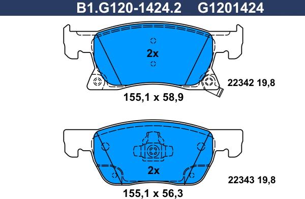 Galfer B1.G120-1424.2 - Тормозные колодки, дисковые, комплект autosila-amz.com