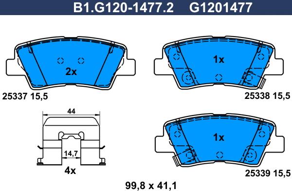 Galfer B1.G120-1477.2 - Тормозные колодки, дисковые, комплект autosila-amz.com