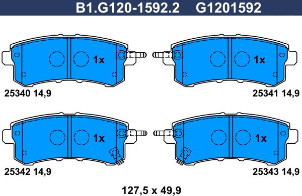 Galfer B1.G120-1592.2 - Тормозные колодки, дисковые, комплект autosila-amz.com