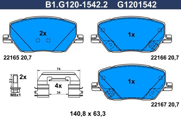 Galfer B1.G120-1542.2 - Тормозные колодки, дисковые, комплект autosila-amz.com