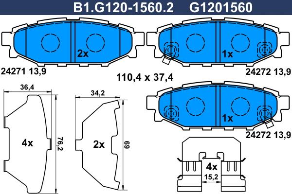 Galfer B1.G120-1560.2 - Тормозные колодки, дисковые, комплект autosila-amz.com