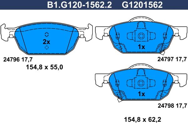 Galfer B1.G120-1562.2 - Тормозные колодки, дисковые, комплект autosila-amz.com