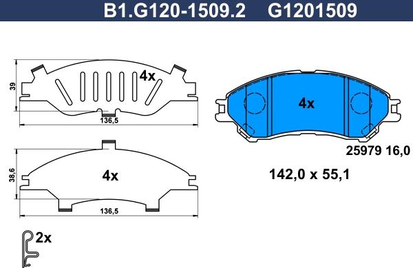 Galfer B1.G120-1509.2 - Тормозные колодки, дисковые, комплект autosila-amz.com