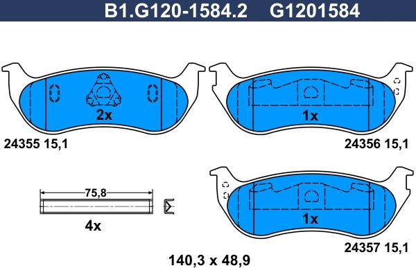 Galfer B1.G120-1584.2 - Тормозные колодки, дисковые, комплект autosila-amz.com