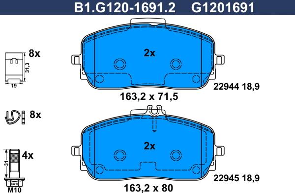 Galfer B1.G120-1691.2 - Тормозные колодки, дисковые, комплект autosila-amz.com