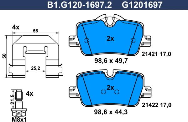 Galfer B1.G120-1697.2 - Тормозные колодки, дисковые, комплект autosila-amz.com