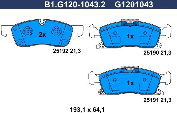 Galfer B1.G120-1043.2 - Тормозные колодки, дисковые, комплект autosila-amz.com