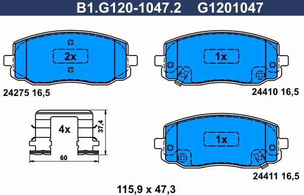Galfer B1.G120-1047.2 - Тормозные колодки, дисковые, комплект autosila-amz.com