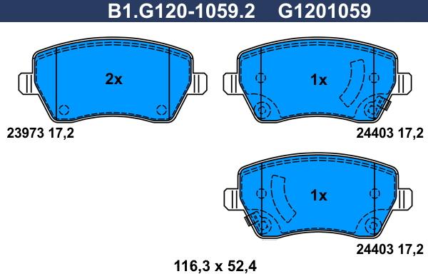 Galfer B1.G120-1059.2 - Тормозные колодки, дисковые, комплект autosila-amz.com