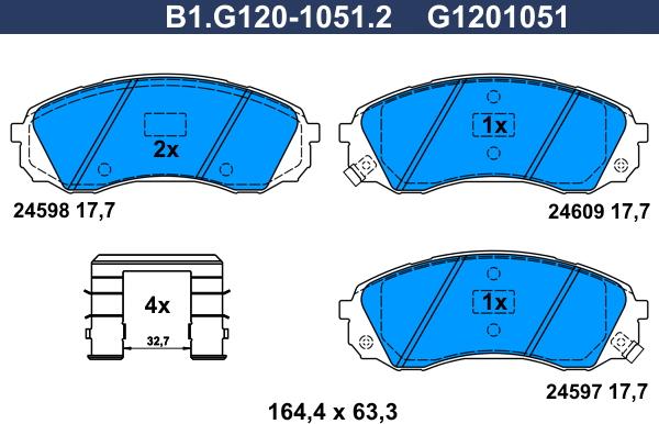 Galfer B1.G120-1051.2 - Тормозные колодки, дисковые, комплект autosila-amz.com