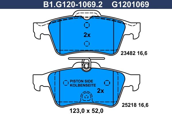 Galfer B1.G120-1069.2 - Тормозные колодки, дисковые, комплект autosila-amz.com