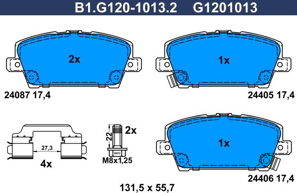 Galfer B1.G120-1013.2 - Тормозные колодки, дисковые, комплект autosila-amz.com